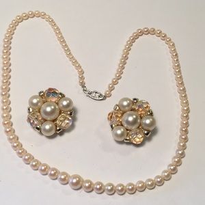 Vintage faux pearl necklace, earrings